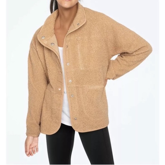 Victoria’s Secret PINK Small Cozy Snap Beige Snap Button Fleece Jacket MSRP $70 - Picture 1 of 8